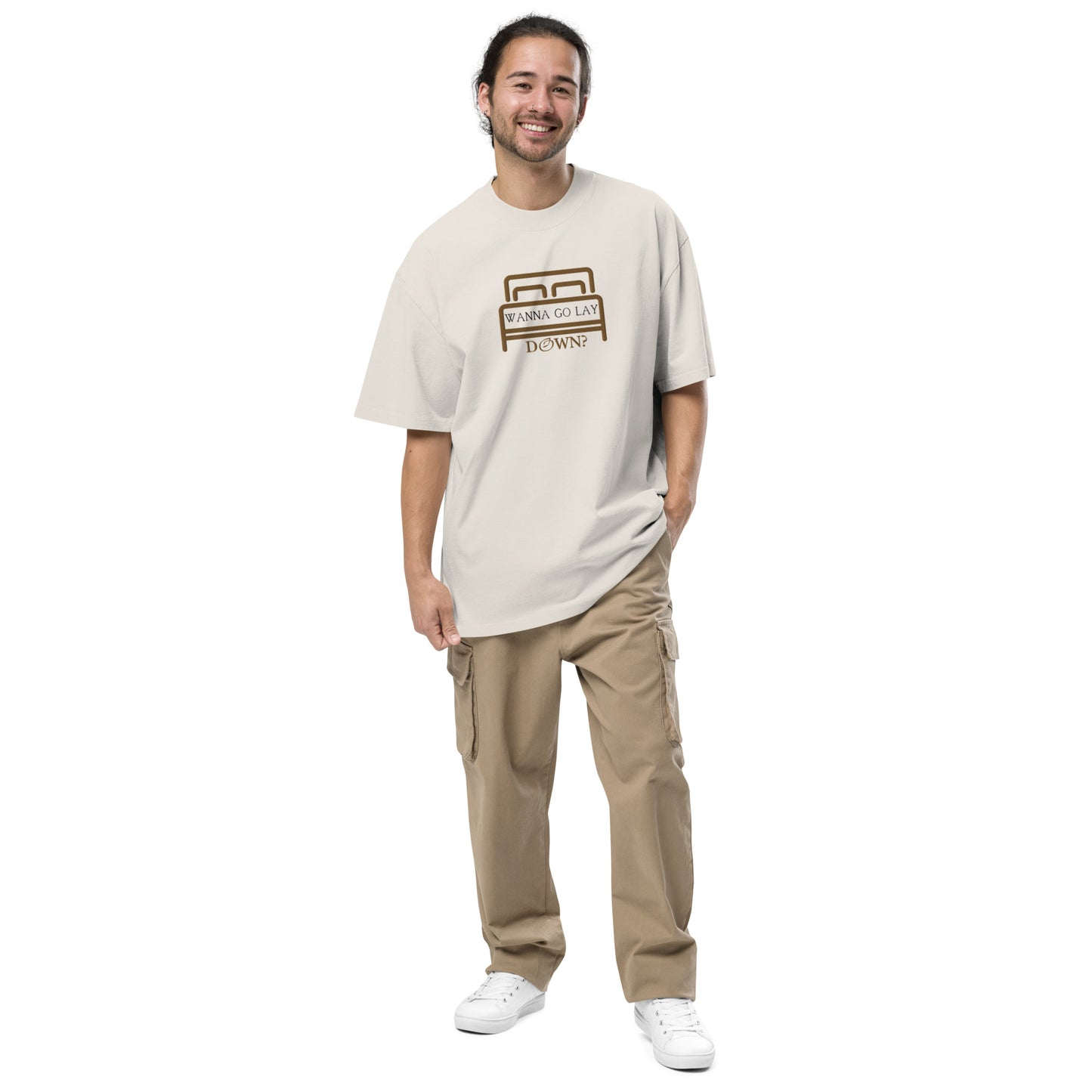 Wanna Go Lay Down Embroidered Oversized Tee