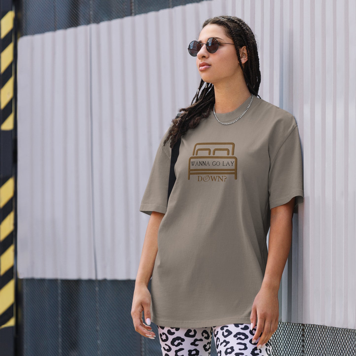Wanna Go Lay Down Embroidered Oversized Tee