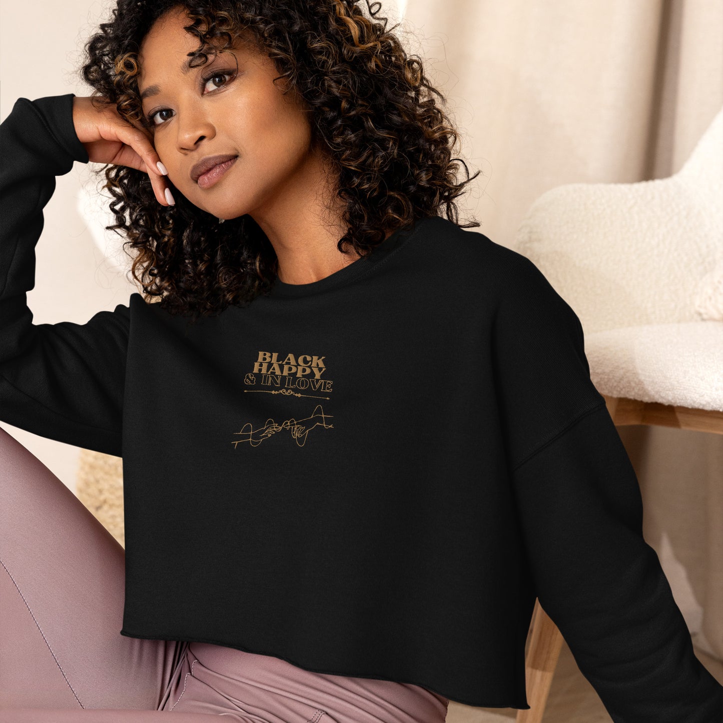 Black, Happy, & In Love Crop Sweatshirt